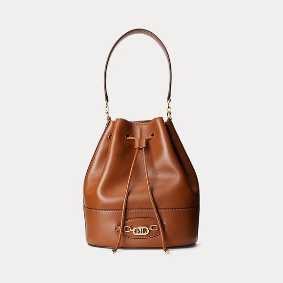 Women's Ralph Lauren Tan Brown Large Andie Leather Drawstring Shoulder Gift Bag - Picture 2 of 13
